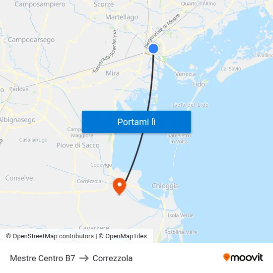 Mestre Centro B7 to Correzzola map