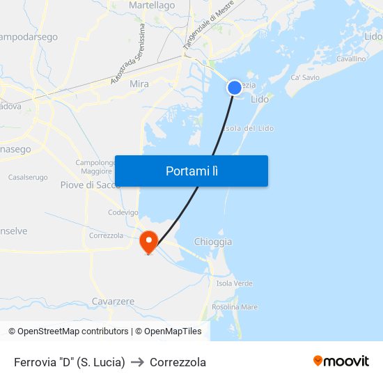 Ferrovia "D" (S. Lucia) to Correzzola map