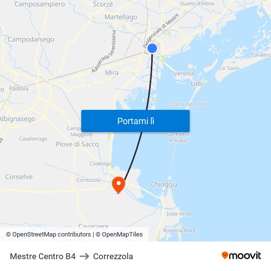 Mestre Centro B4 to Correzzola map