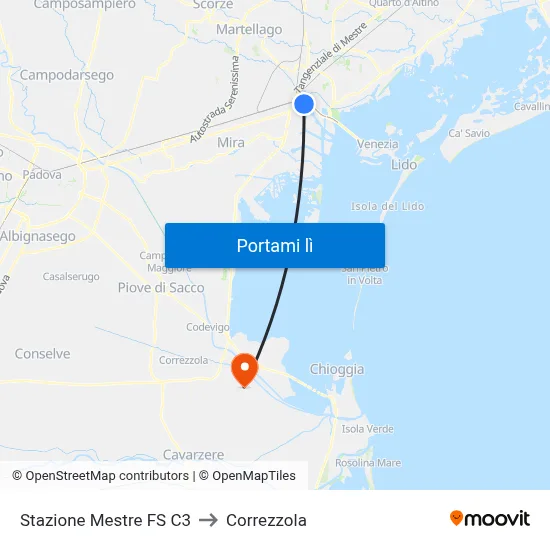 Stazione Mestre FS C3 to Correzzola map