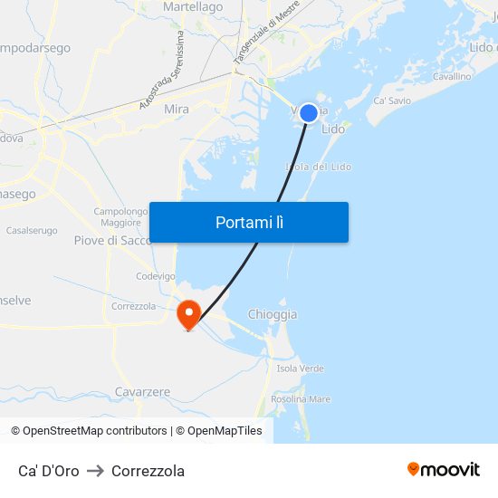 Ca' D'Oro to Correzzola map