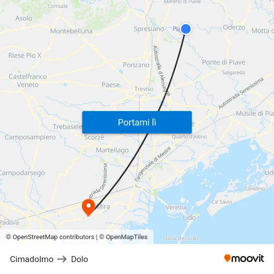 Cimadolmo to Dolo map