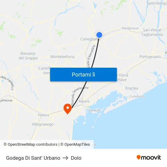 Godega Di Sant' Urbano to Dolo map