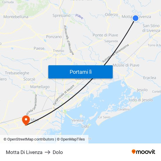 Motta Di Livenza to Dolo map