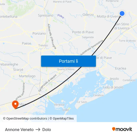 Annone Veneto to Dolo map