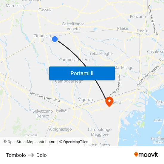 Tombolo to Dolo map
