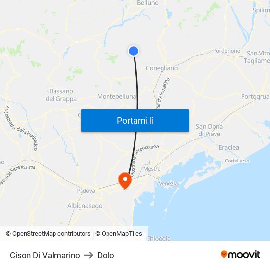 Cison Di Valmarino to Dolo map