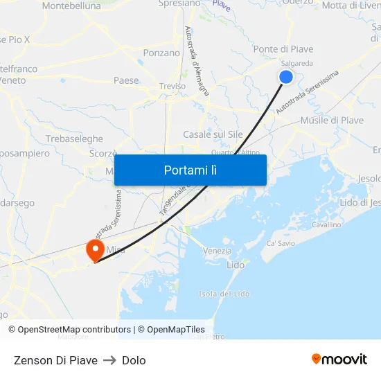 Zenson Di Piave to Dolo map