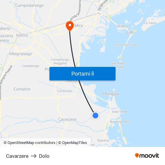 Cavarzere to Dolo map
