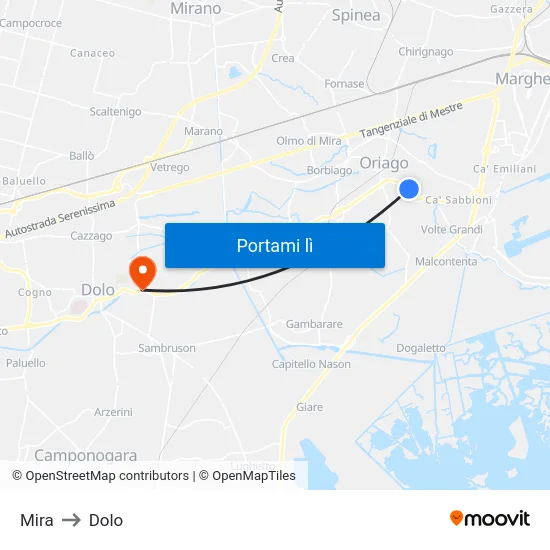 Mira to Dolo map