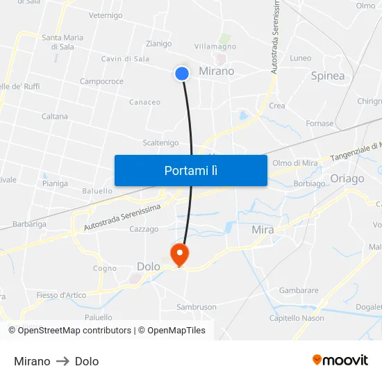 Mirano to Dolo map