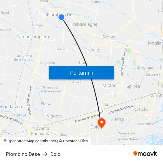 Piombino Dese to Dolo map