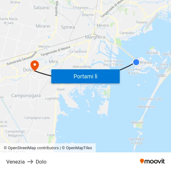 Venezia to Dolo map