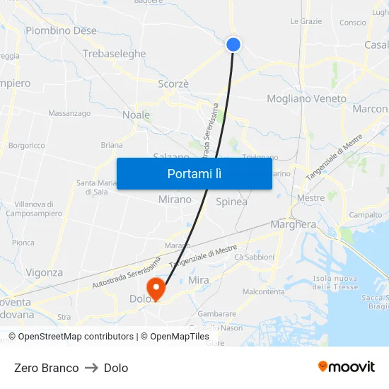 Zero Branco to Dolo map