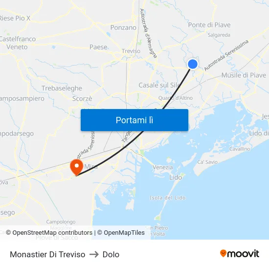 Monastier Di Treviso to Dolo map