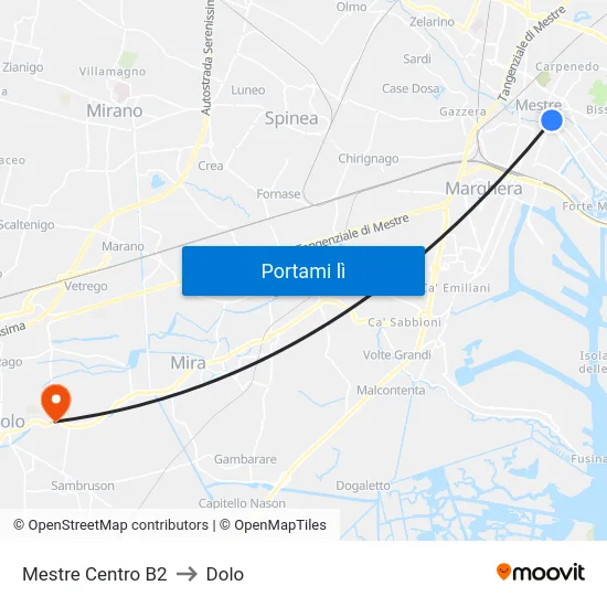 Mestre Centro B2 to Dolo map