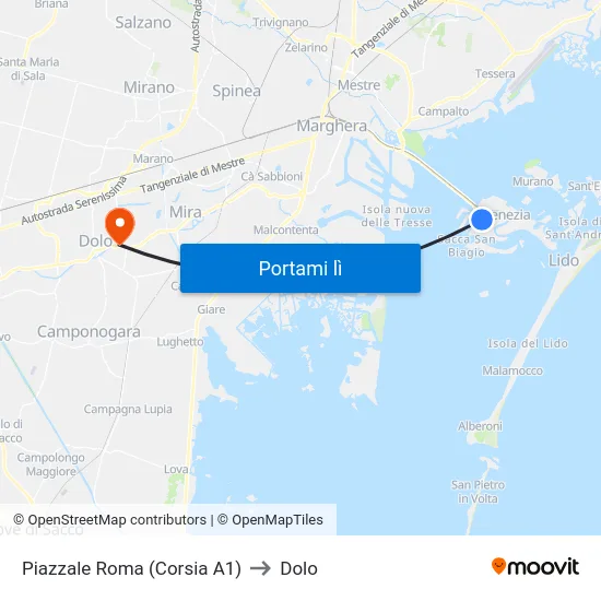 Piazzale Roma (Corsia A1) to Dolo map