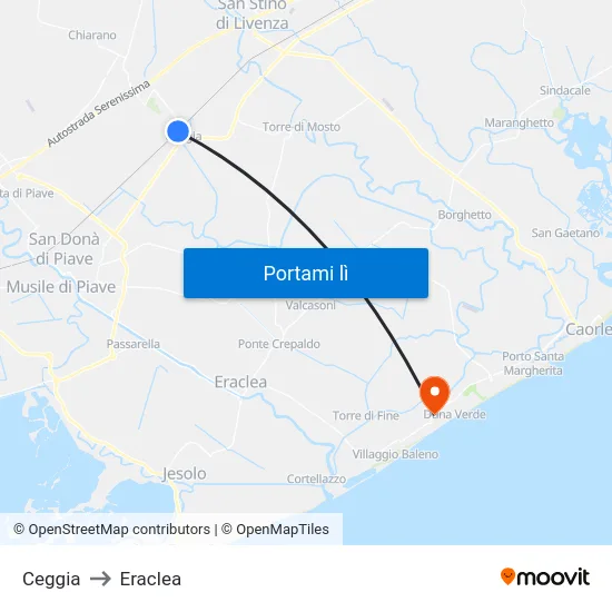 Ceggia to Eraclea map