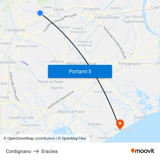 Cordignano to Eraclea map