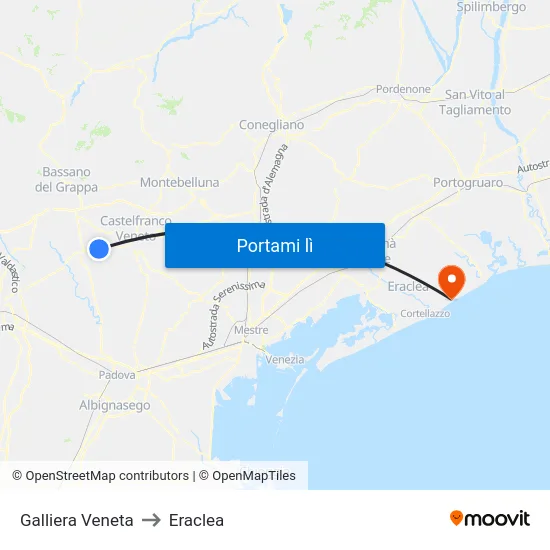 Galliera Veneta to Eraclea map