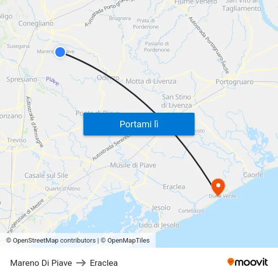 Mareno Di Piave to Eraclea map