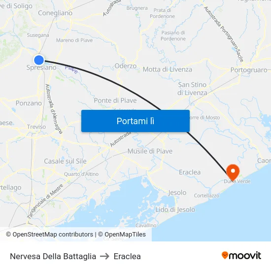 Nervesa Della Battaglia to Eraclea map