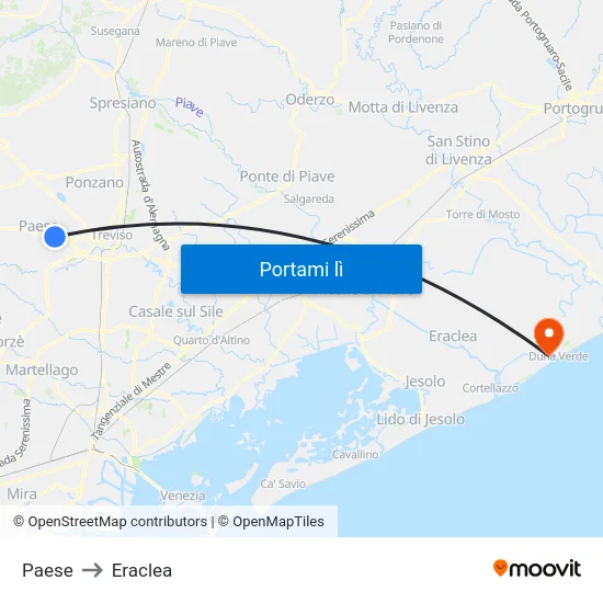 Paese to Eraclea map