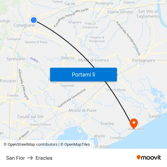San Fior to Eraclea map