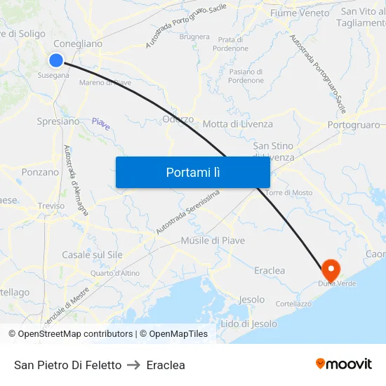 San Pietro Di Feletto to Eraclea map