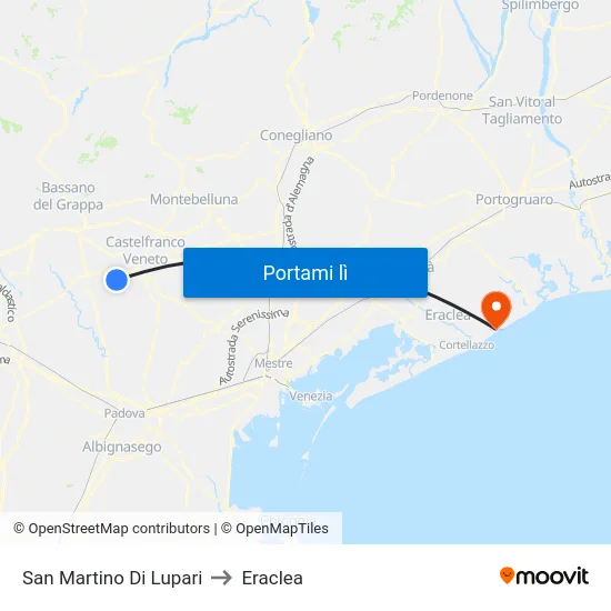 San Martino Di Lupari to Eraclea map