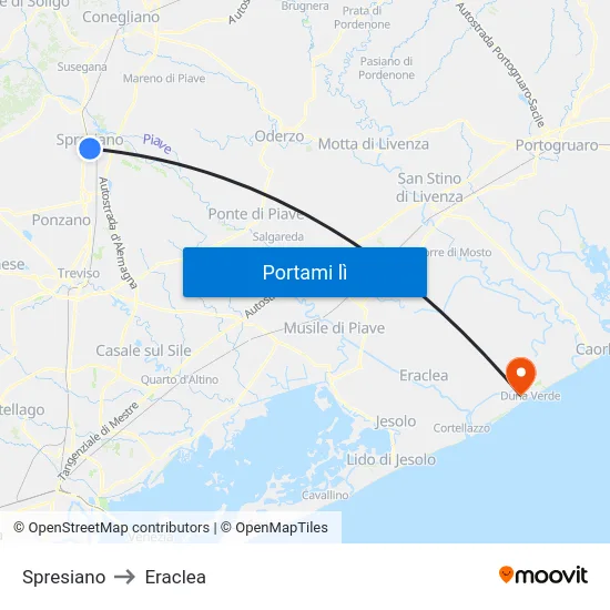 Spresiano to Eraclea map