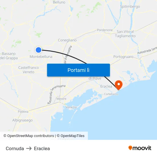 Cornuda to Eraclea map
