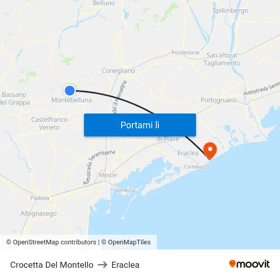 Crocetta Del Montello to Eraclea map