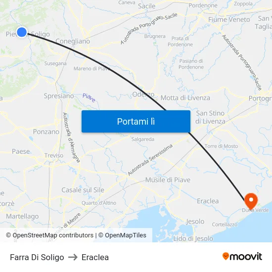 Farra Di Soligo to Eraclea map
