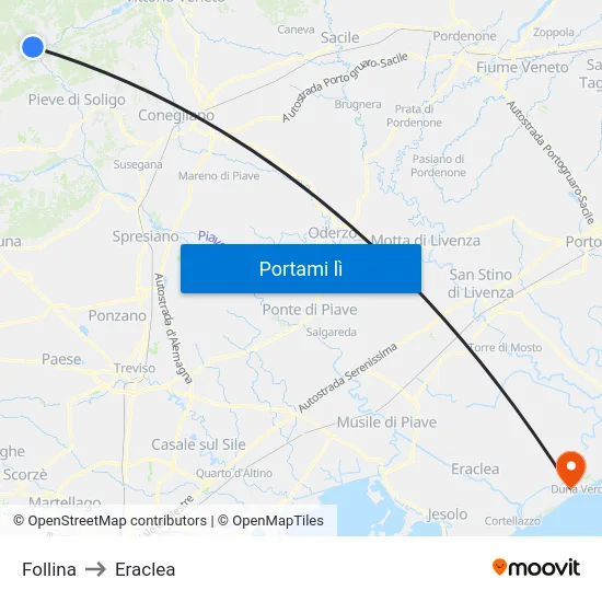 Follina to Eraclea map