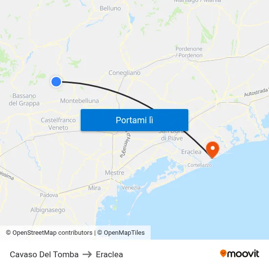 Cavaso Del Tomba to Eraclea map