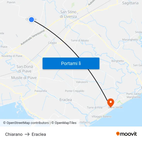 Chiarano to Eraclea map