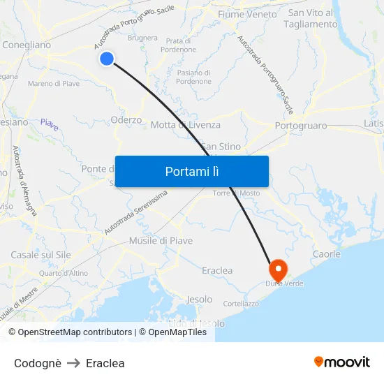 Codognè to Eraclea map