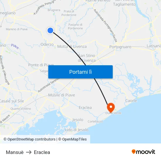 Mansuè to Eraclea map