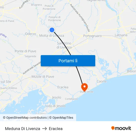 Meduna Di Livenza to Eraclea map