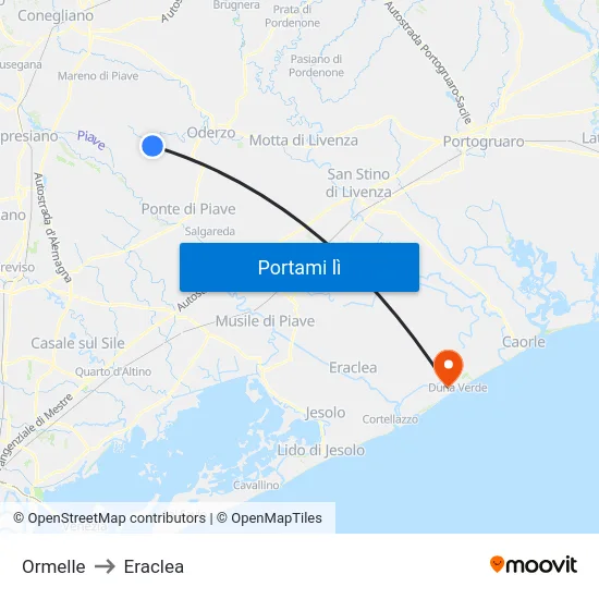 Ormelle to Eraclea map