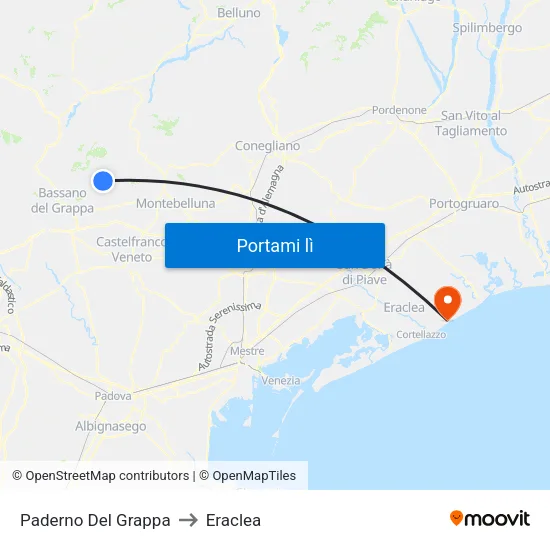 Paderno Del Grappa to Eraclea map