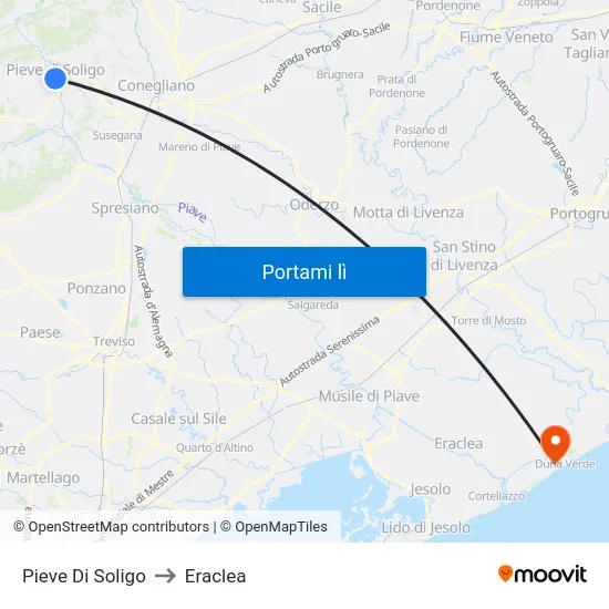 Pieve Di Soligo to Eraclea map
