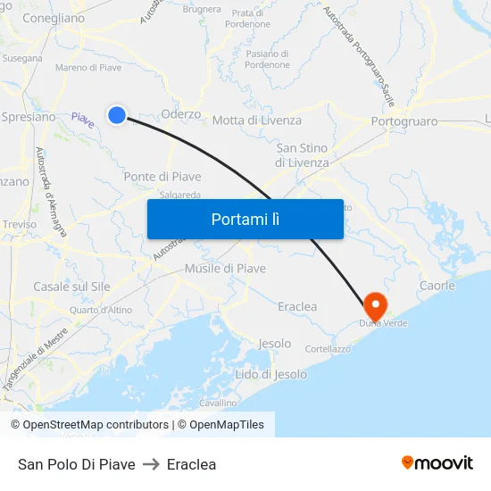 San Polo Di Piave to Eraclea map