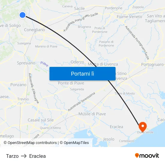 Tarzo to Eraclea map