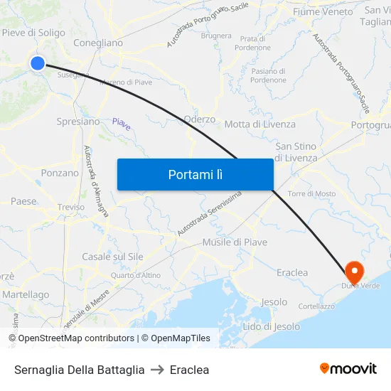 Sernaglia Della Battaglia to Eraclea map