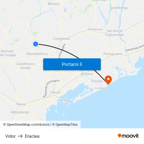Vidor to Eraclea map