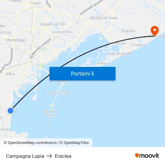 Campagna Lupia to Eraclea map