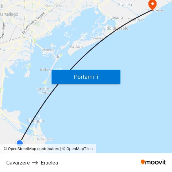 Cavarzere to Eraclea map