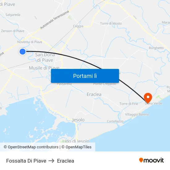 Fossalta Di Piave to Eraclea map